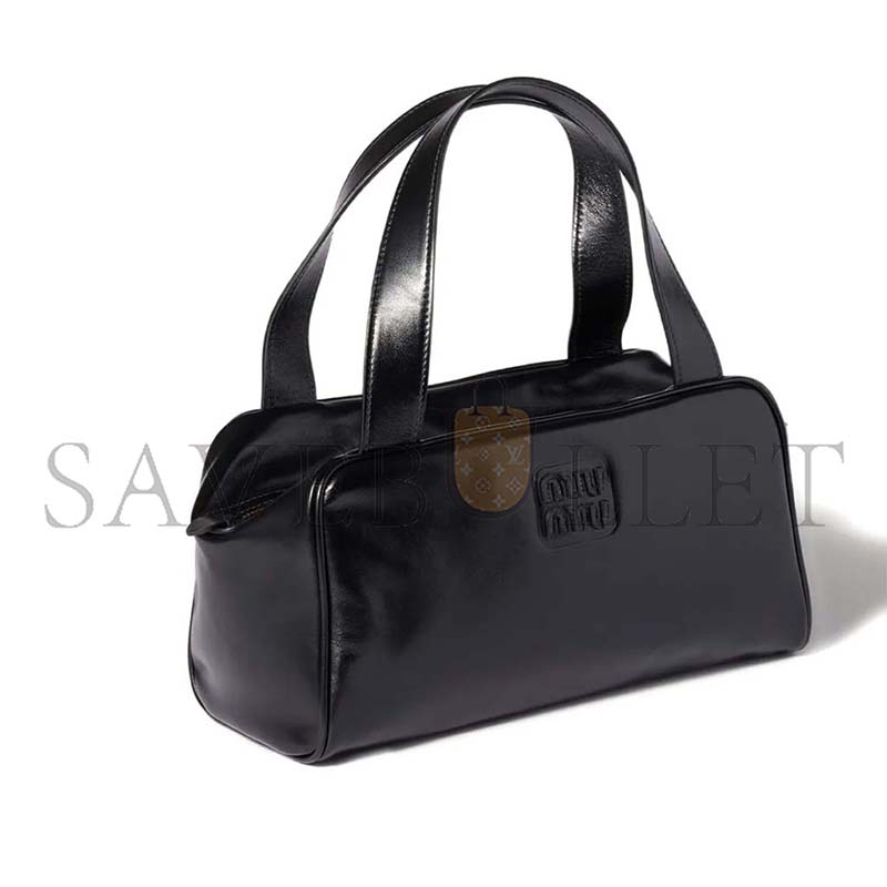 MIU MIU BAULETTO GLOSSY LEATHER TOP-HANDLE BAG 5BB182 (28*15*13cm)
